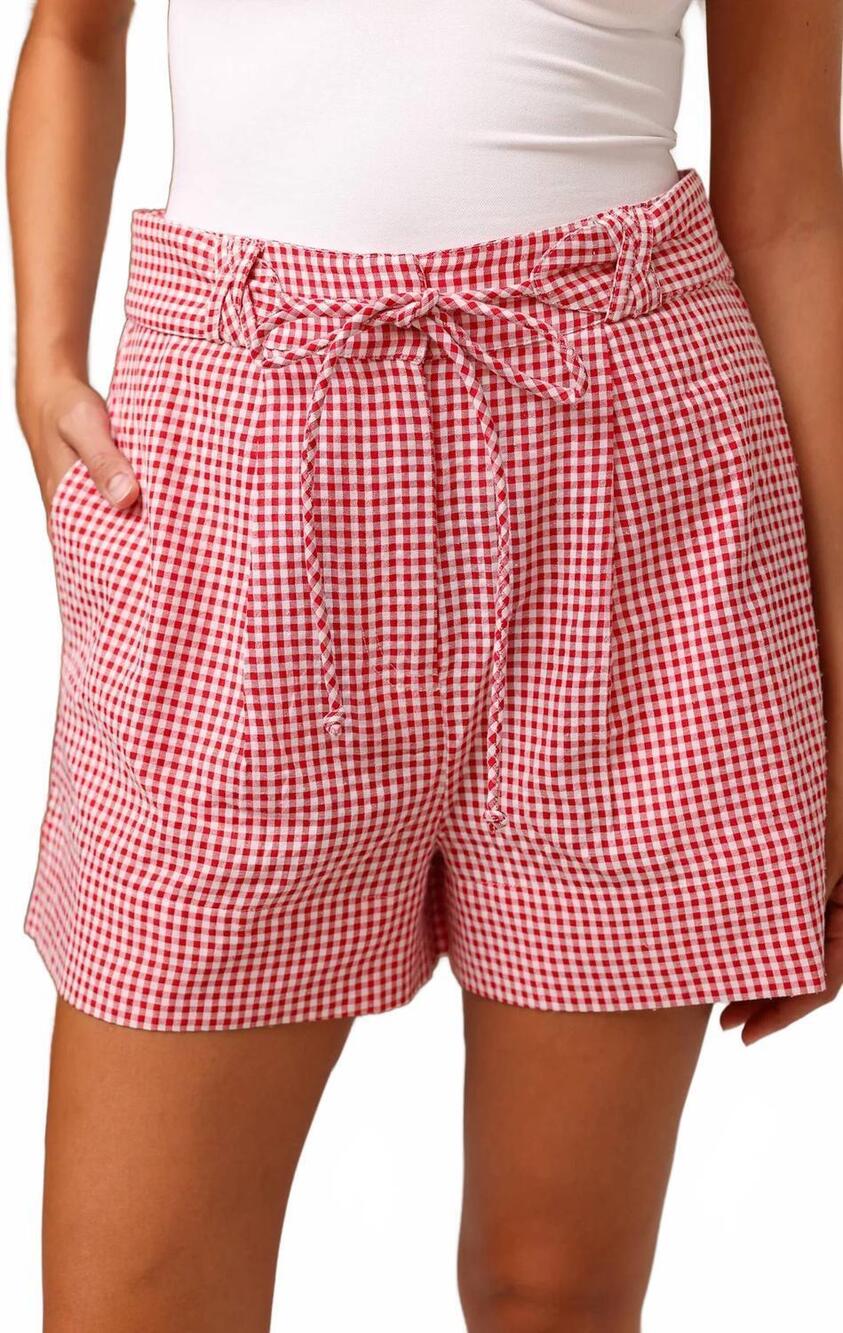 NEW SHORE women's lucia high waisted gingham short in summer picnic